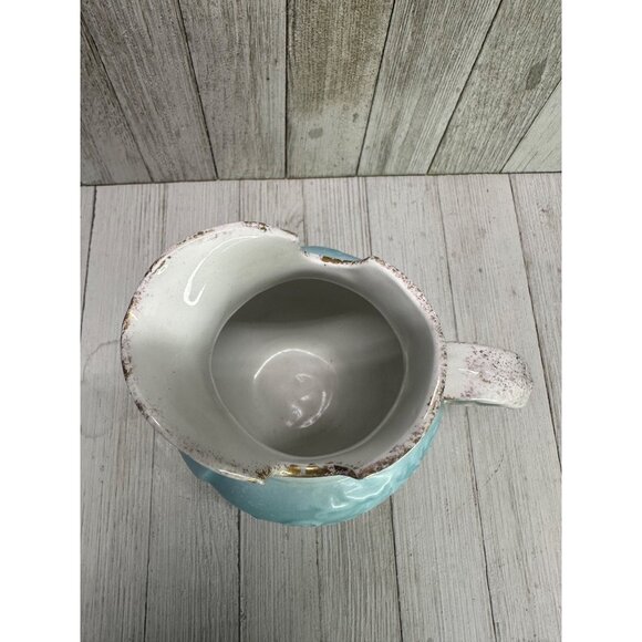 W.H Grindley & Co England Antique Pitcher Porcelain Blue White Gold 7" Tall - Picture 5 of 11